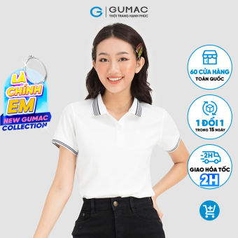 Áo polo nữ GUMAC, áo polo bo sọc fit eo ATC08002