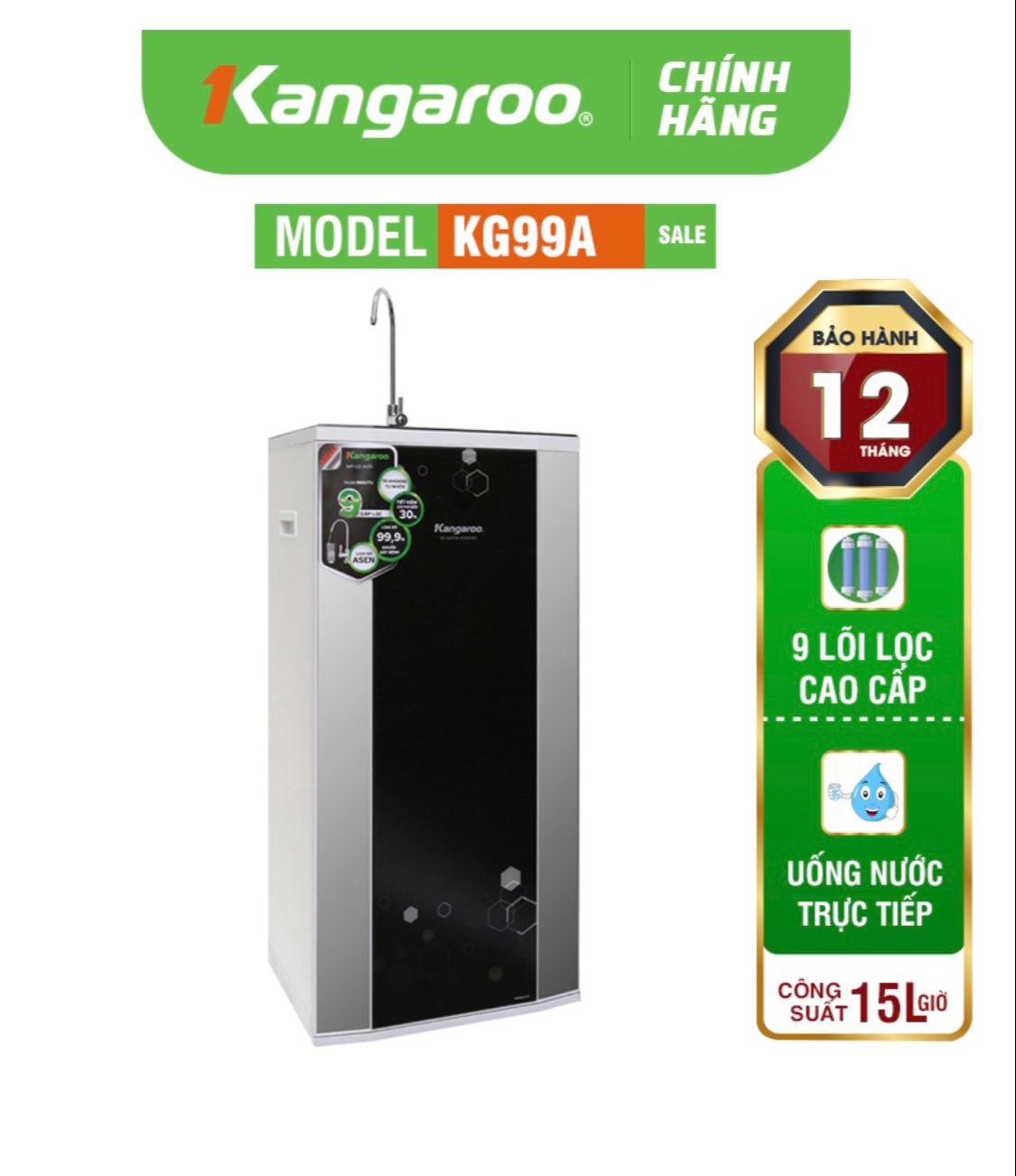 Máy lọc nước RO Kangaroo KG99A VTU 9 lõi  khả năng lọc lên đến 10 - 12 lít/giờ  công nghệ lọc RO cùng lõi lọc kháng khuẩn NANO  BẢO HÀNH 12 THÁNG CHÍNH HÃNG TẠI NHÀ