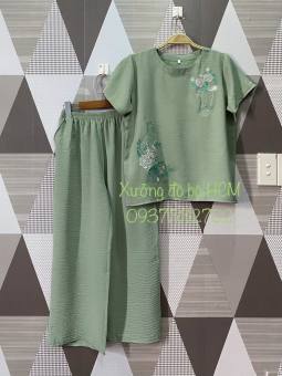 Đồ Bộ Nữ Trung Niên Quần Dài Cho Mẹ Mặc Ở Nhà - Thuê hoa, vải đũi cao cấp