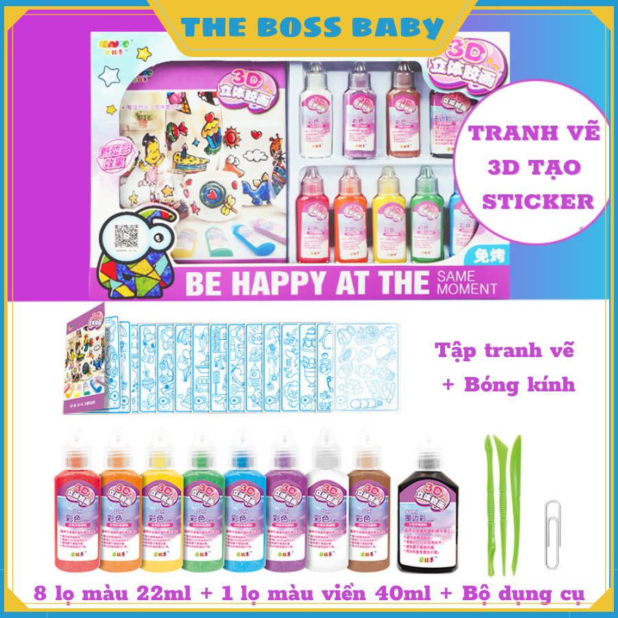 Bộ Đồ Chơi Tranh Vẽ 3D Sau Khi Khô Tạo Thành Hình Dán Sticker Và Bộ Tô Màu Móc Khóa 4D