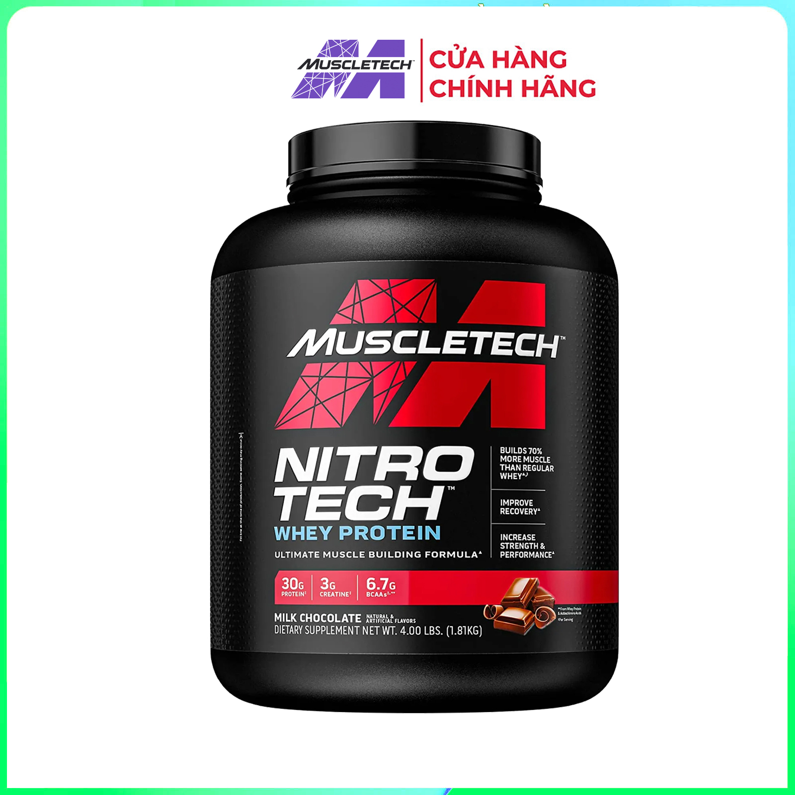 HCMSữa tăng cơ cực mạnh Whey Protein Nitro Tech của MuscleTech hộp 1.8kg