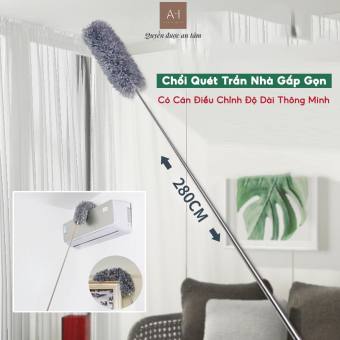 Chổi Quét Trần Nhà Có Cán Inox Điều Chỉnh Độ Dài Tới 2,8m Cây Phất Trần Quét Mạng Nhện, Lau Chùi Bụi Bẩn Trên Cao