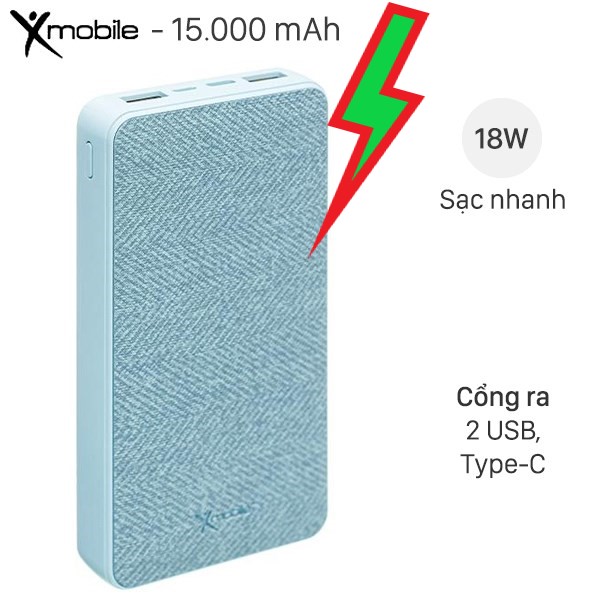 P72D (Tặng kèm cáp sạc) Pin sạc dự phòng Polymer 15.000mAh Type C PD QC3.0 Xmobile PowerBox
