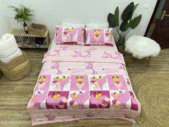 Bộ Chăn Hè 5 Món Mẫu BÁO HỒNG CHM64 ( Gồm 1 chăn hè, 1 ga bo chun, 2 vỏ gối nằm và 1 vỏ ôm )