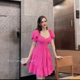 ĐẦM TIỂU THƯ, ĐẦM HOTGIRL THIẾT KẾ DÁNG XÒE BỒNG BỀNH CỔ NƠ TAY BÚP ĐÁNG YÊU