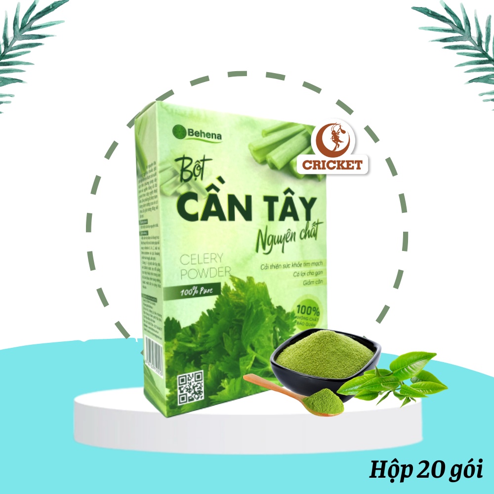 Bột cần tây Behena nguyên chất 100% - Hộp 50g (20 gói x 2.5gr) giảm cân hiệu quả, mát gan lợi tiểu, giảm cao huyết áp, ổn định tim mạch