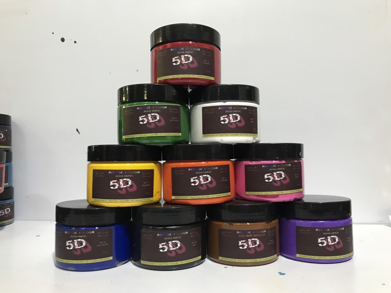 Màu Acrylic 5D - Màu vẽ trên mọi chất liệu - Hũ 120ml (từ mã màu 01 - 10)