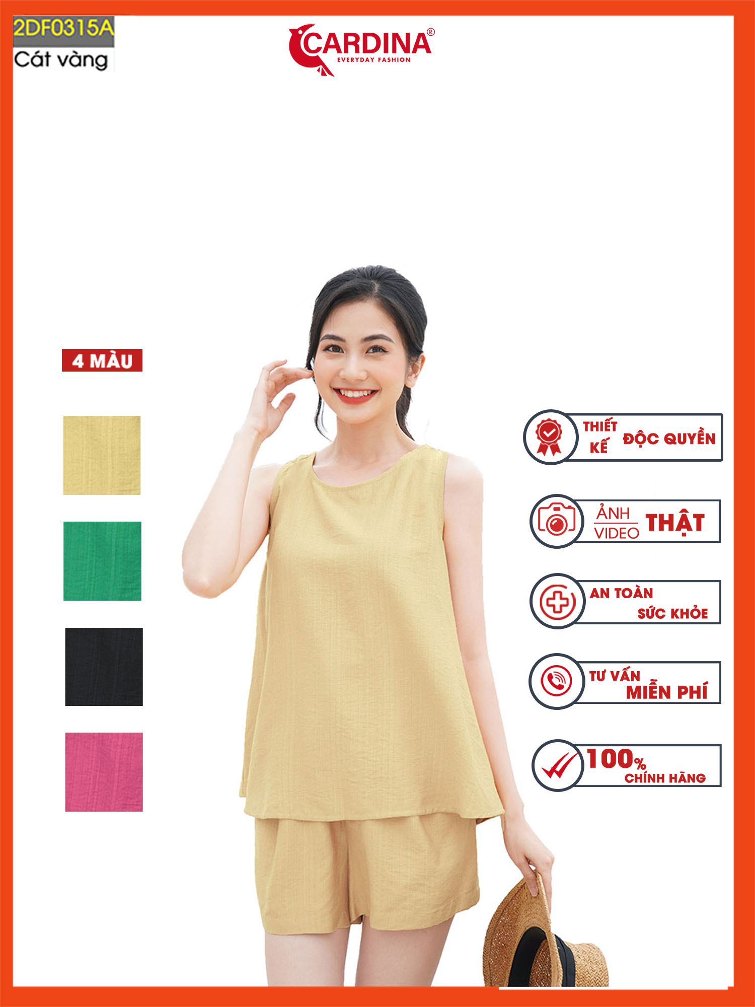 Đồ bộ nữ 𝐂𝐀𝐑𝐃𝐈𝐍𝐀 chất đũi bamboo xước cao cấp bộ mặc nhà áo sát nách quần đùi siêu mát 2df03