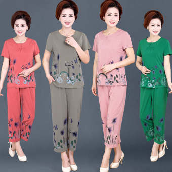 Bộ Đồ Mùa Hè Cho Mẹ Quần Áo Mùa Hè Cho Người Trung Niên Và Người Cao Tuổi 40-60 Tuổi Áo + Quần Cho Bà Ngoại Ngắn Tay