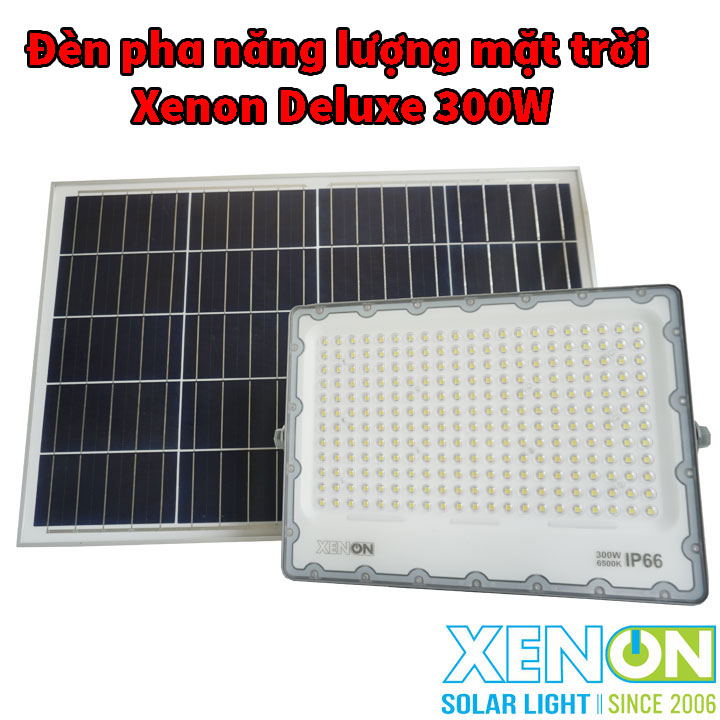 Đèn pha năng lượng mặt trời Xenon Deluxe cao cấp chính hãng DL03-300W sáng liên tục trên 14h, bảo hành 3 năm
