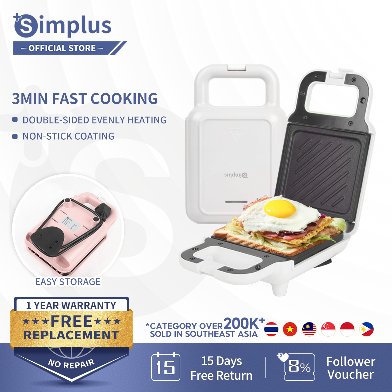 Simplus 750W Automatic Toaster 2-Slice Breakfast Sandwich Bread