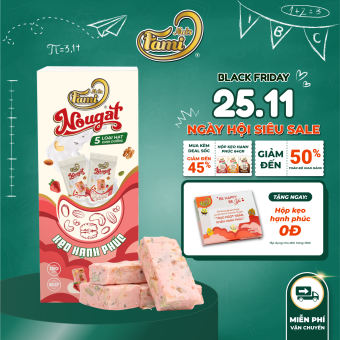Kẹo Nougat Kẹo ít ngọt FAMINUTS - 5 Loại Hạt Vị Dâu Sữa Thơm Ngon