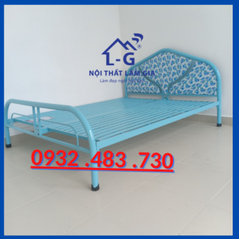 Giường sắt tròn giá rẻ 1m6x2m cho gia đình màu xanh biển