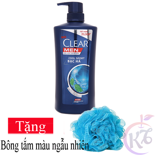 Dầu gội Clear Men Cool Sport mát lạnh bạc hà chai 630g Tặng 1 bông tắm màu ngẫu nhiên - dầu gội đầu sạch gàu dành cho phái mạnh