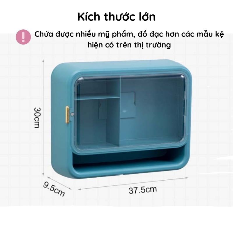 Ke dung my pham, kệ đựng mỹ phẩm; kệ mỹ phẩm; kệ đựng mỹ phẩm treo tường loại lớn, - Kệ treo nhà tắm gắn tường cao cấp kiêm tủ thuốc bằng nhựa