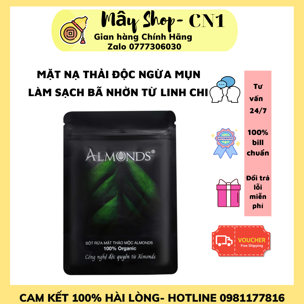 Mặt nạ giảm nhờn ngừa mụn mờ thâm sạm thảo mộc linh chi almonds 120gr,
