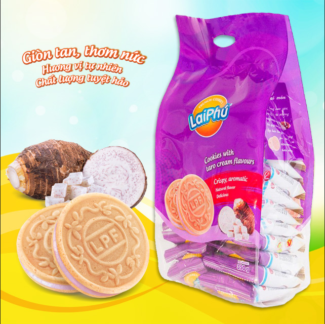 Bánh quy kem khoai môn Lai Phú French Cookies gói 350g đồ an vặt ngon rẻ