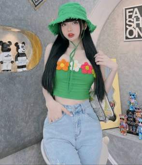 Áo kiểu 2 dây phối bông vải ren cao cấp.