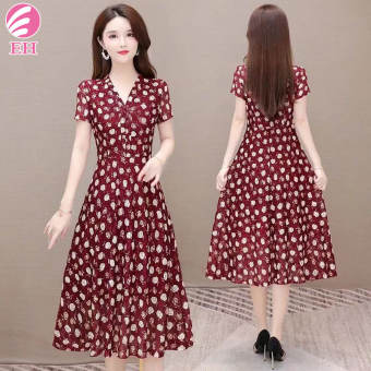 , Đầm In Lụa Băng Cổ Chữ V Kiểu Pháp Mới Cho Mẹ