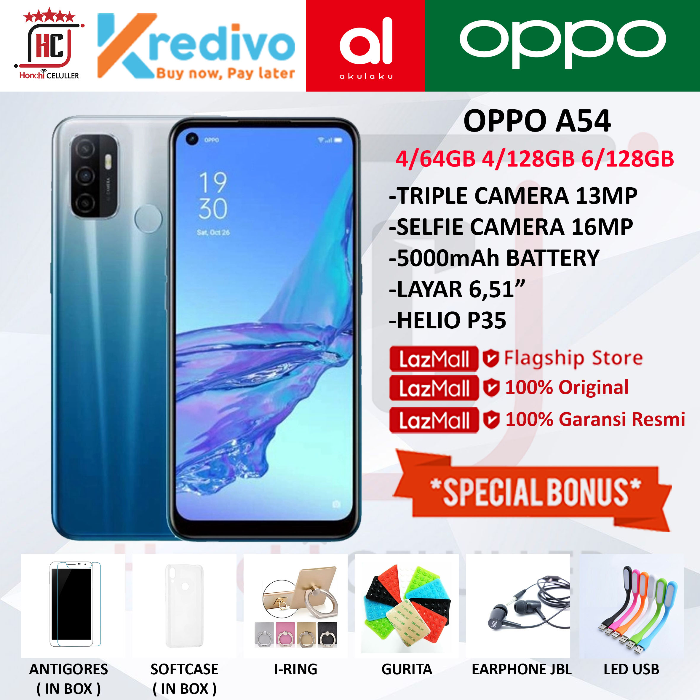 OPPO A53 4 64 GB 4/64GB GARANSI RESMI OPPO INDONESIA ORIGINAL FULL BONUS Harga  1,899,000 Ringgit*Penghantaran Percuma