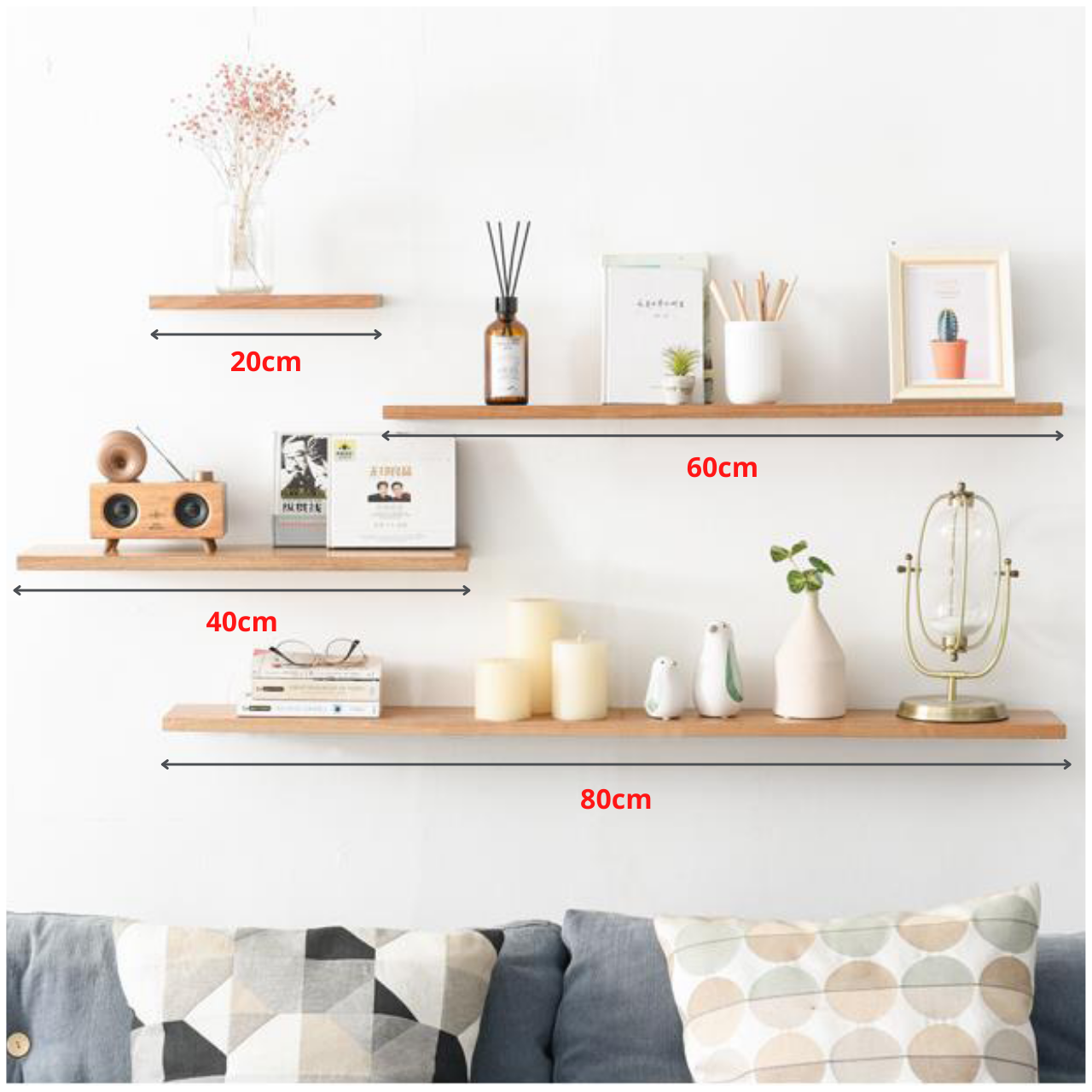 Kệ sách treo tường bằng gỗ dấu vít, gỗ chống thấm kích thước tùy chọn kèm phụ kiện