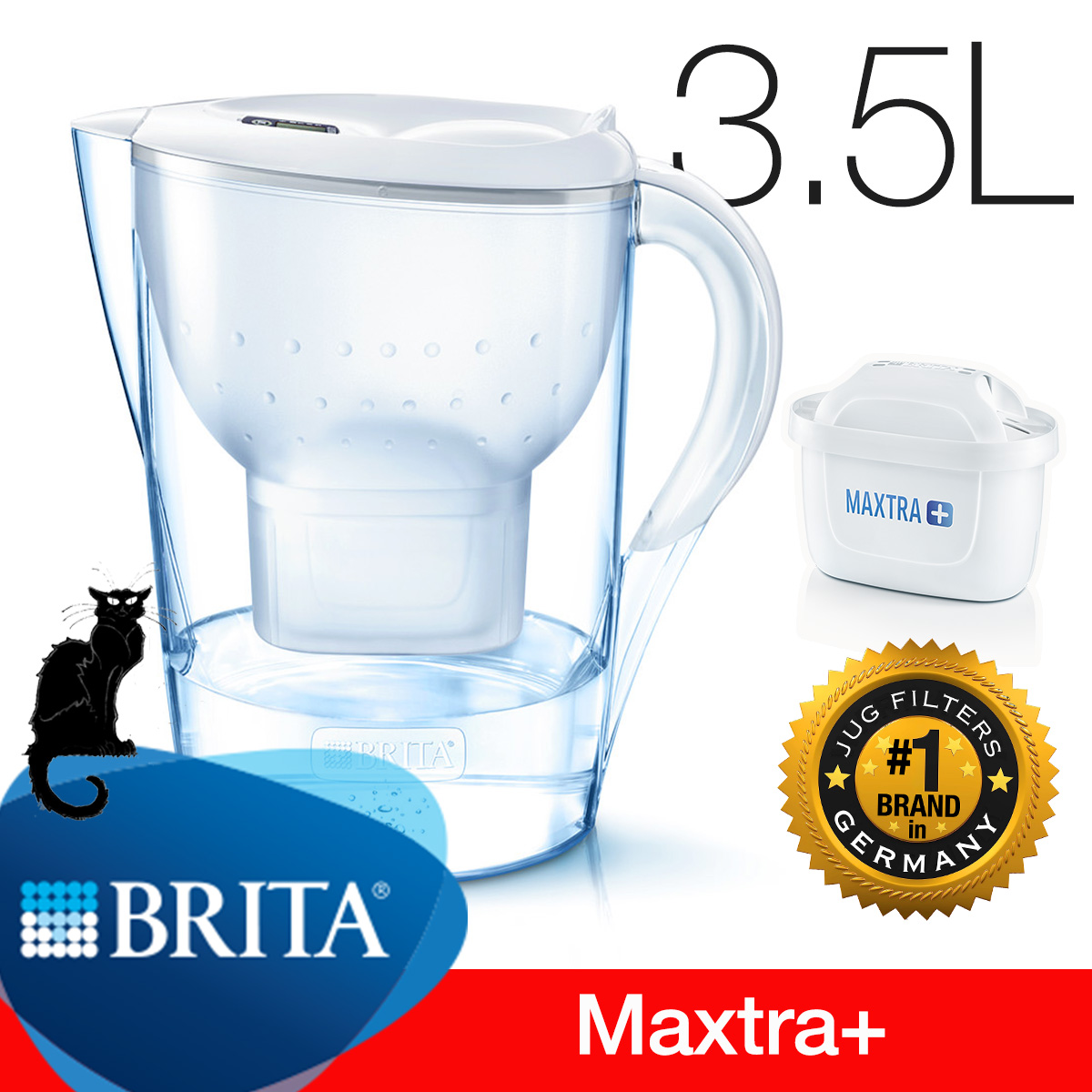 BRITA Marella Water Filter Jug 3.5 L Water Cleaner Pitcher Includes 3  MAXTRA+ Filter Cartridge Purification Filter Blue Colour