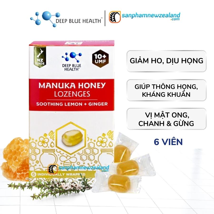 Kẹo ngậm mật ong Manuka với Chanh & Gừng 6 viên UMF 10+ Deep Blue Health