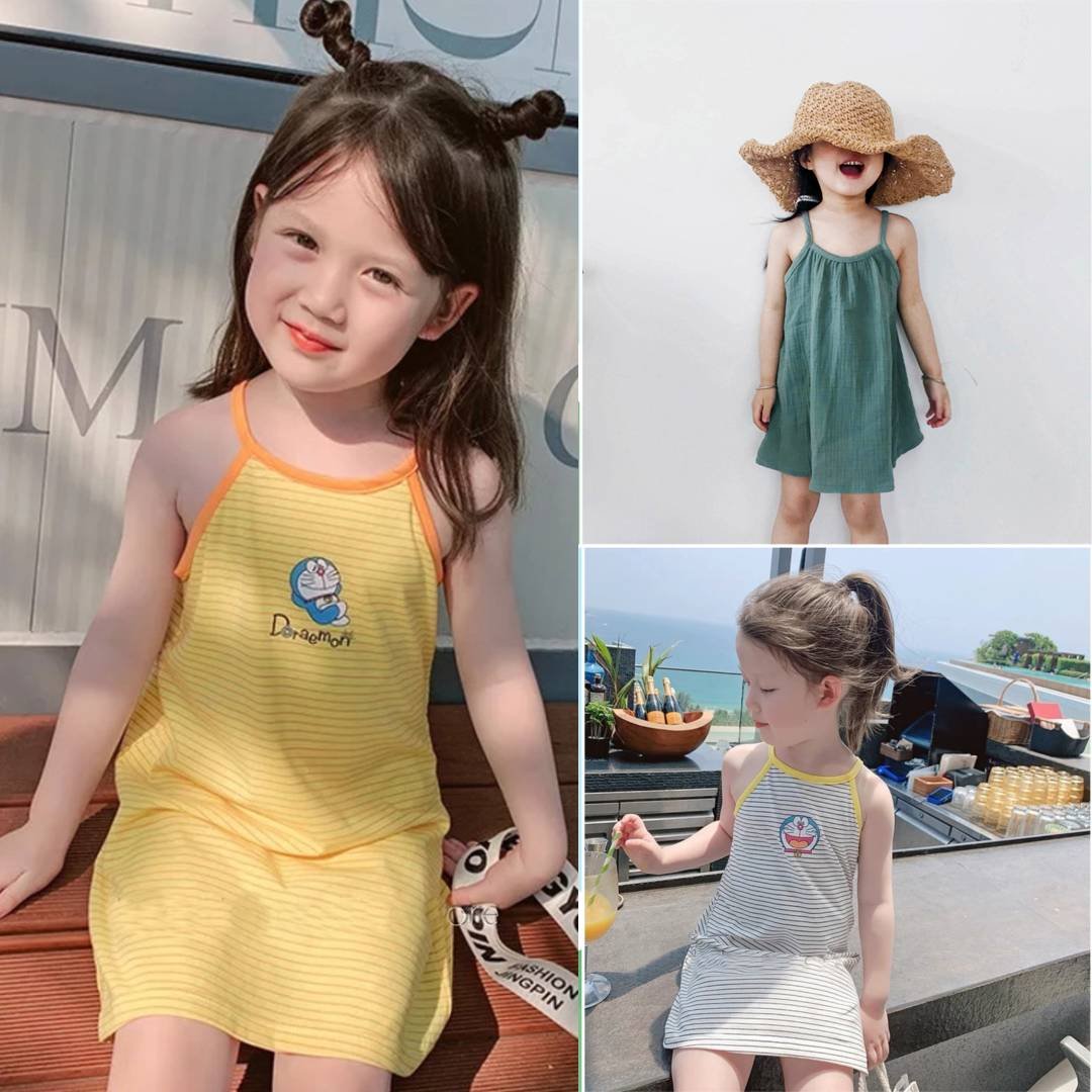 Váy bé gái 2 dây sành điệu qate107 - đầm bé gái từ sơ sinh tới 18kg