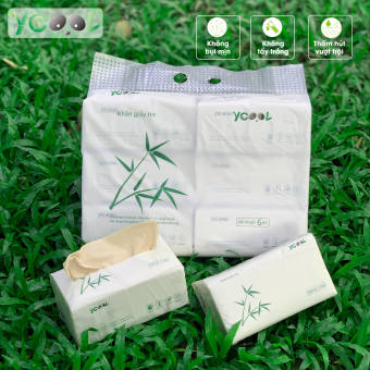 Combo 6 gói Giấy ăn giấy gấu trúc Ycool khăn giấy tre giấy rút 1 bịch 6 gói 390 tờ/ gói