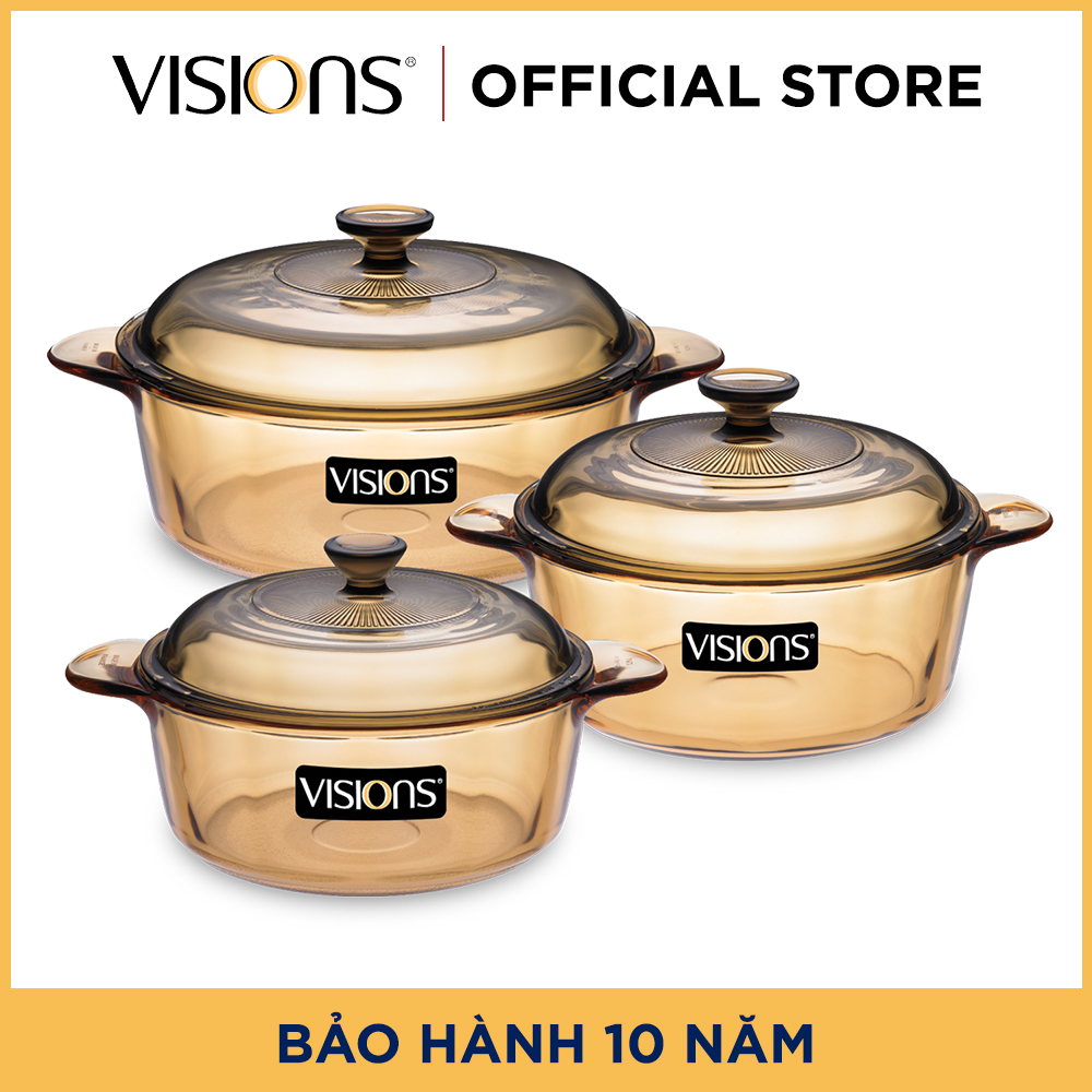 Bộ 3 nồi thủy tinh visions vs-332/cl1 - bảo hành 10 năm - hàng chính hãng