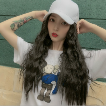 Nón tóc giả xù đũa Hàn Quốc ( NÓN LƯỠI TRAI MÀU TRẮNG & TÓC ?MÀU ĐEN )