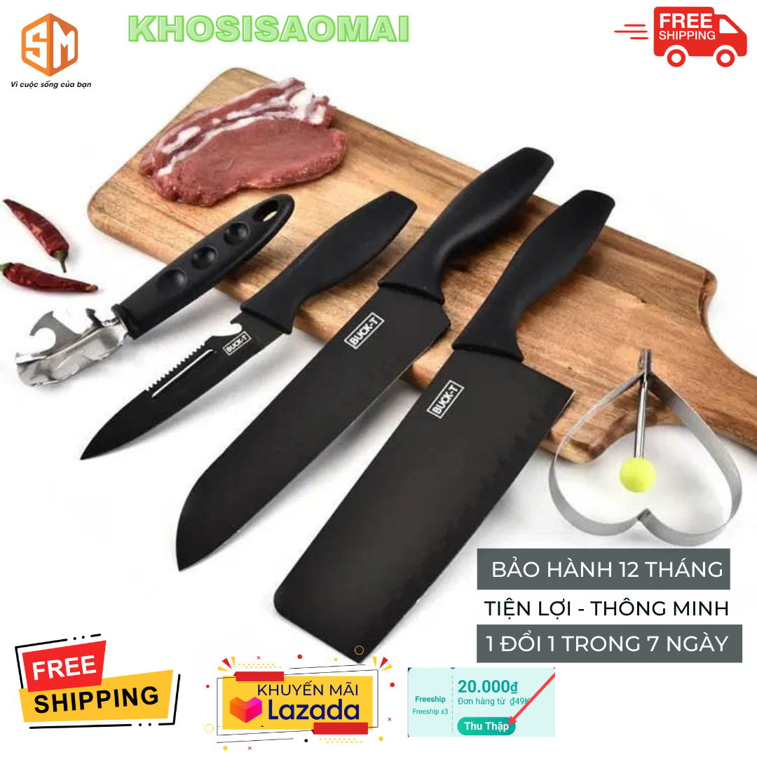 Bộ dao 5 món nhật bản buck i thép hợp kim chống rỉ, tiện lợi, bộ dao buck 5 món tiện dụng nhà bếp