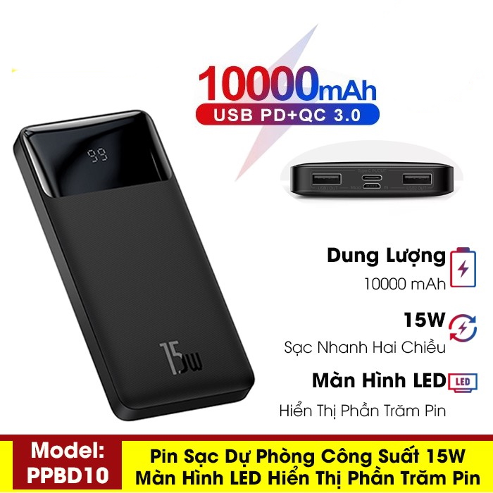 Pin sạc dự phòng sạc nhanh baseus 15w 10000mah nhỏ gọn cho iphone 12, 12promax,13, 13promax