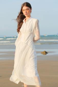 SÒ VINTAGE - KRISSE Đầm cổ sơ mi tay phồng