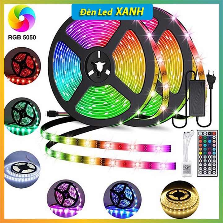 Dây đèn led, Cuộn dây led dán 5m đổi nhiều màu 2835 có Khiển trang trí phòng ngủ, bàn trang điểm siêu đẹp.
