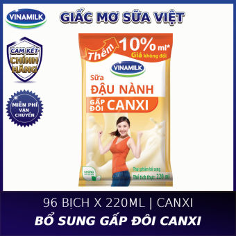 Bộ 2 thùng (96 bịch) sữa đậu nành Vinamilk gấp đôi canxi 220ml
