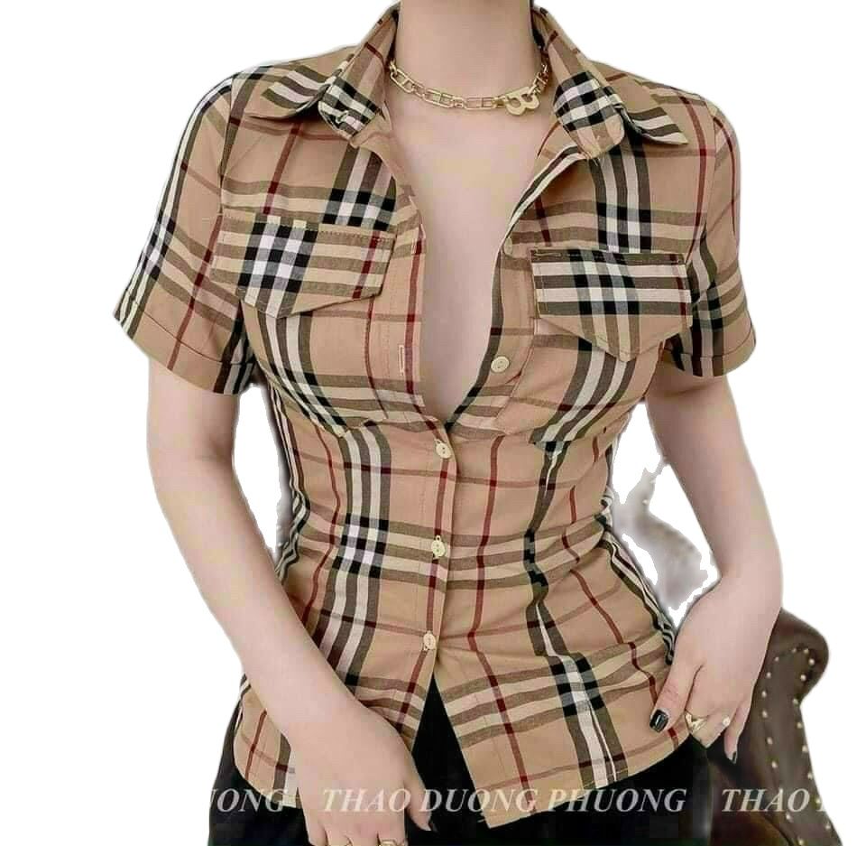 Áo sơ mi sọc caro, vải kate, form dưới 50kg hot#38