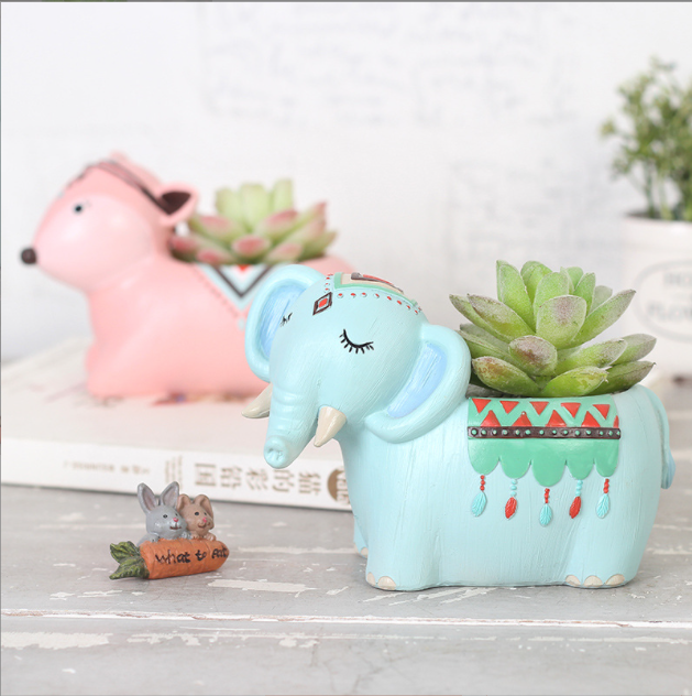 Chậu trồng sen đá hình bé voi xanh thổ cẩm đáng yêu, chậu trồng cây dễ thương