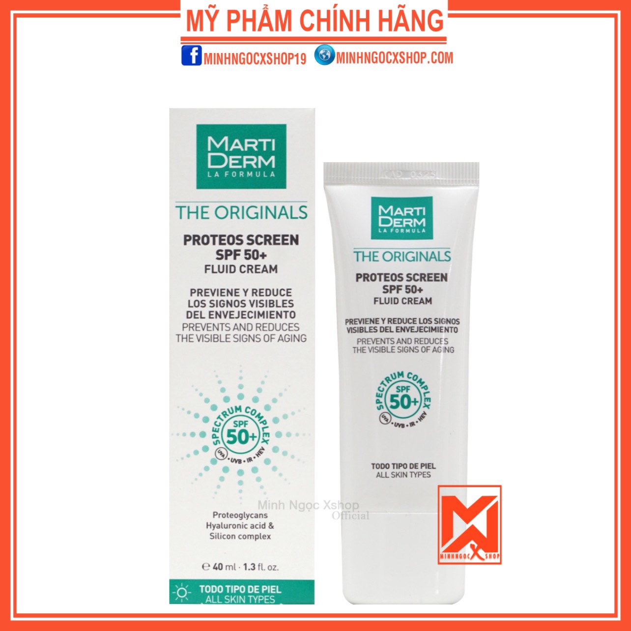 Kem chống nắng MartiDerm The Originals Proteos Screen SPF 50+ Kem Chống Nắng Phổ Rộng Ngừa Lão Hóa