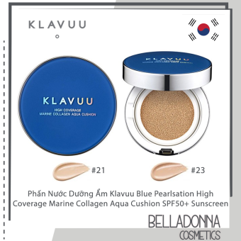 Phấn Nước Dưỡng Ẩm Klavuu Blue Pearlsation High Coverage Marine Collagen Aqua Cushion SPF50+ PA+++ Sunscreen 12g
