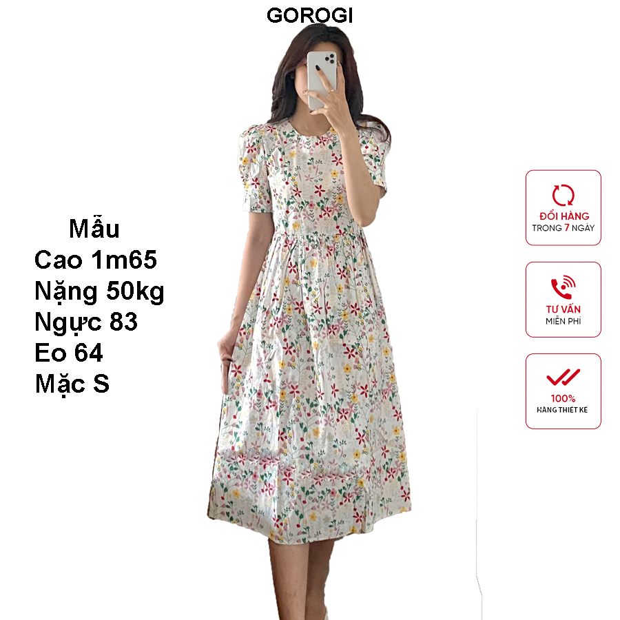 Váy hoa nhí vintage dáng dài đi biển, đầm hoa nhí babydoll cộc tay ulzzang có bigsize GOROGI