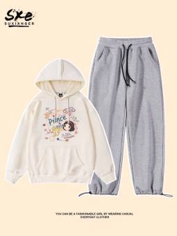 SÉT ÁO MŨ HÌNH CÔ GÁI KÈM QUẦN RÚT DÂY VÀ ỐNG  RỘNG