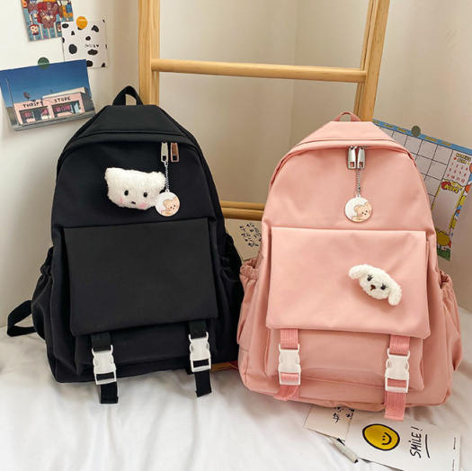 Balo cặp đi học học sinh nữ cấp 2, 3 màu đen, hồng, cam, lục, lam thời trang dễ thương