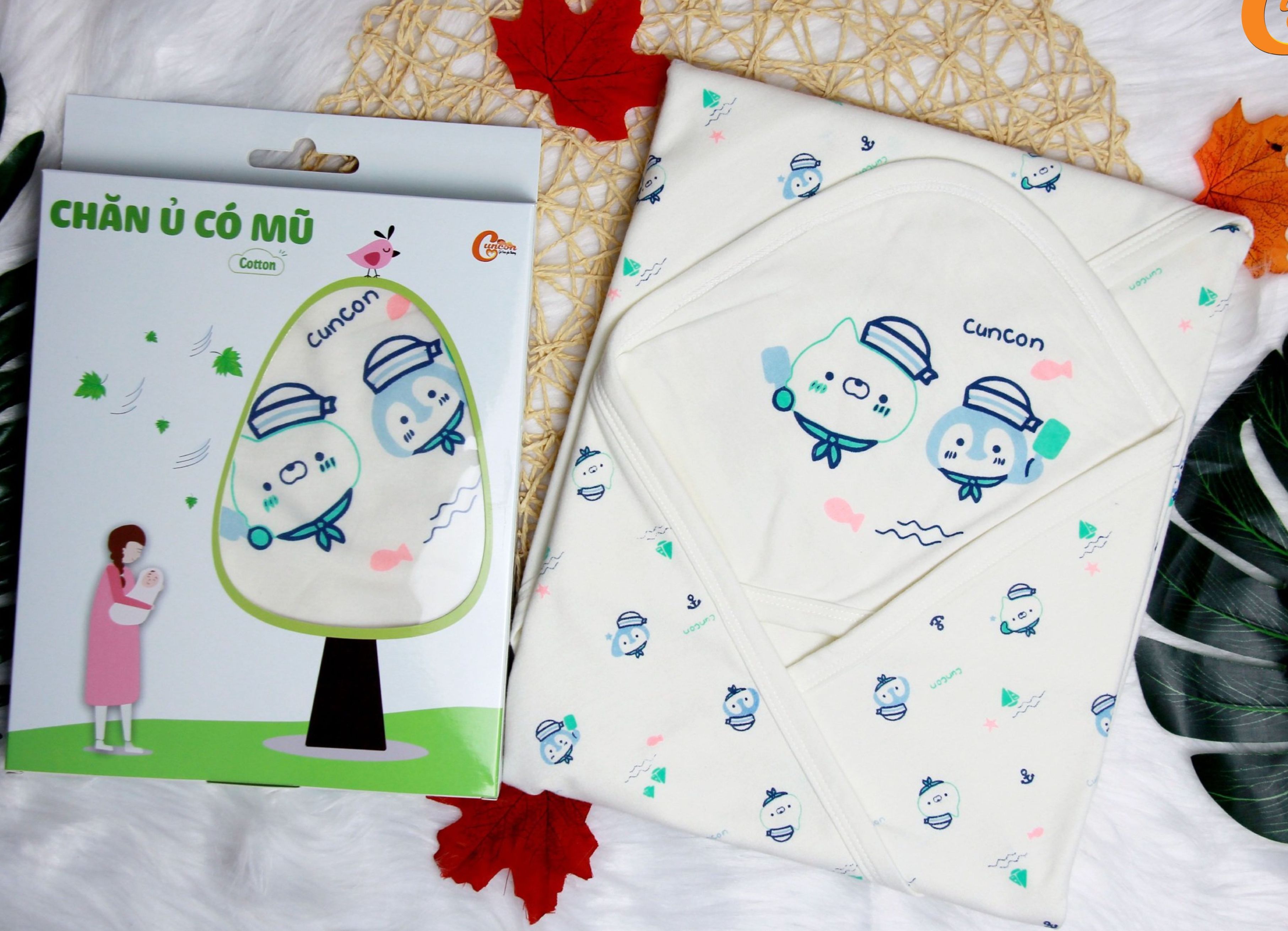 Khăn ủ choàng sơ sinh có nón cho bé - hiệu cún con