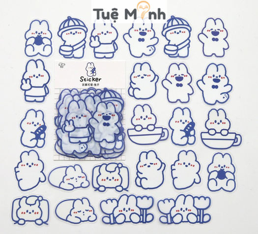 Bộ Sticker hình Thỏ Béo - Gấu dễ thương trang trí sổ, laptop, điện thoại, nhán dãn trang trí