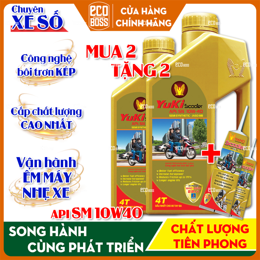 2Chai Nhớt Xe Tay Ga Yuki SN 10W40 MUA2TẶNG1LÁP Công Nghệ Bôi Trơn Kép Giúp Vận Hành Nhẹ Nhàng Mát Máy Tiết Kiệm Nhiên Liêu Bigboss.