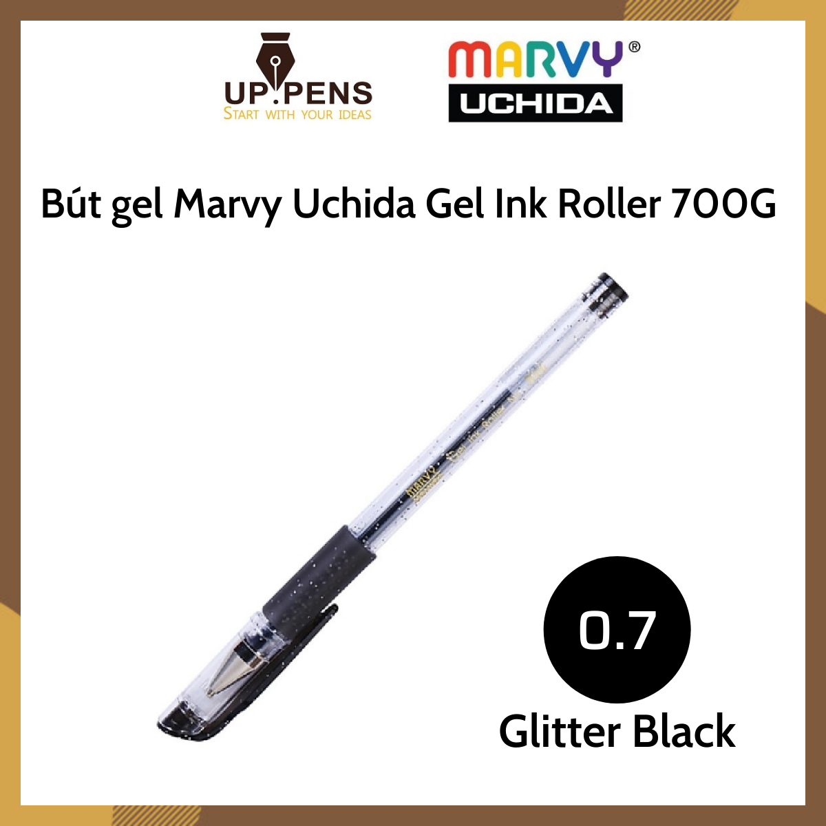 Bút gel marvy uchida gel ink roller 700g – metal tip 0.7mm – màu đen kim tuyến