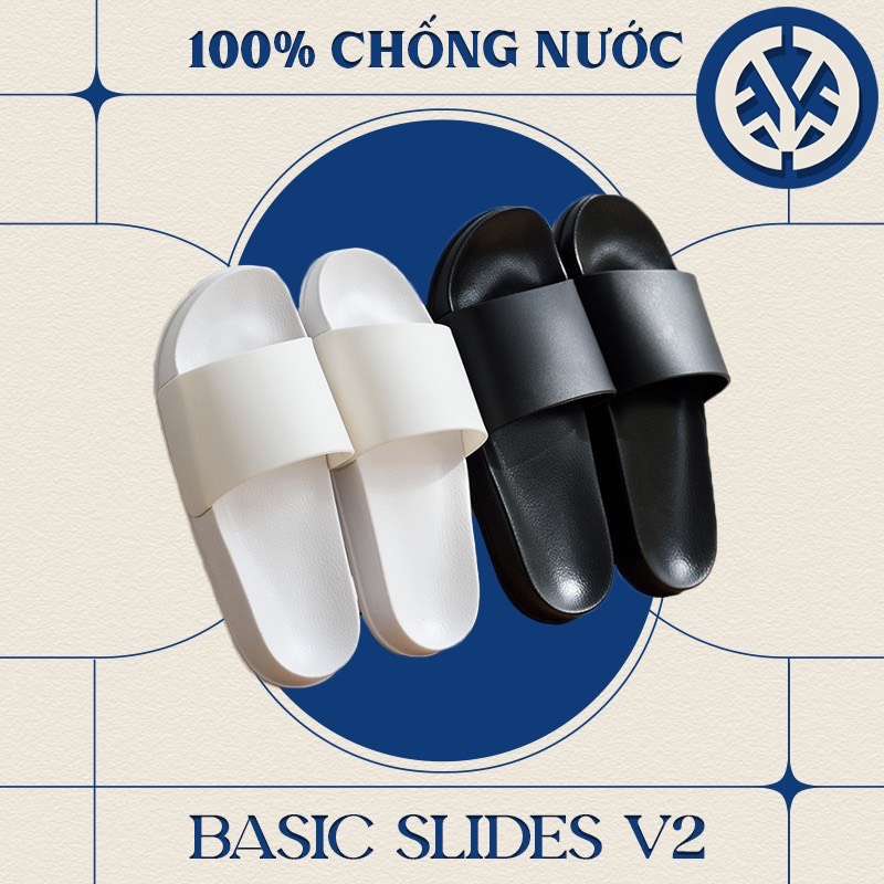 Dép quai ngang basic slides v2 - đen/trắng