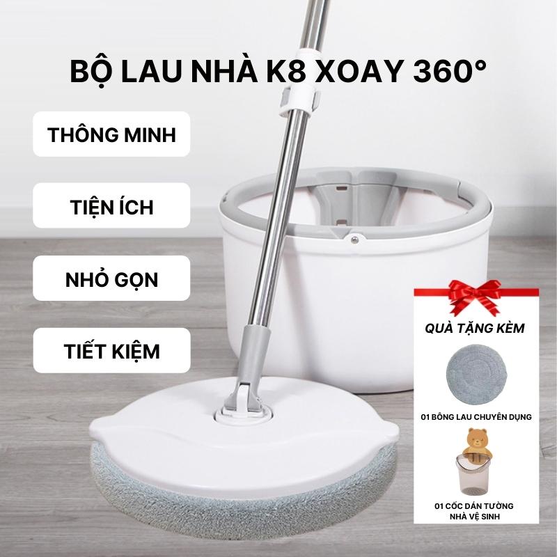 Bộ cây chổi lau nhà chính hãng k8 cao cấp, xoay 360 cây lau nhà đa năng k8 chổi lau nhà k8 hiện đại thông minh tự tách chất bẩn chổi lau nhà tự vắt thông minh, cây lau nhà tách nước