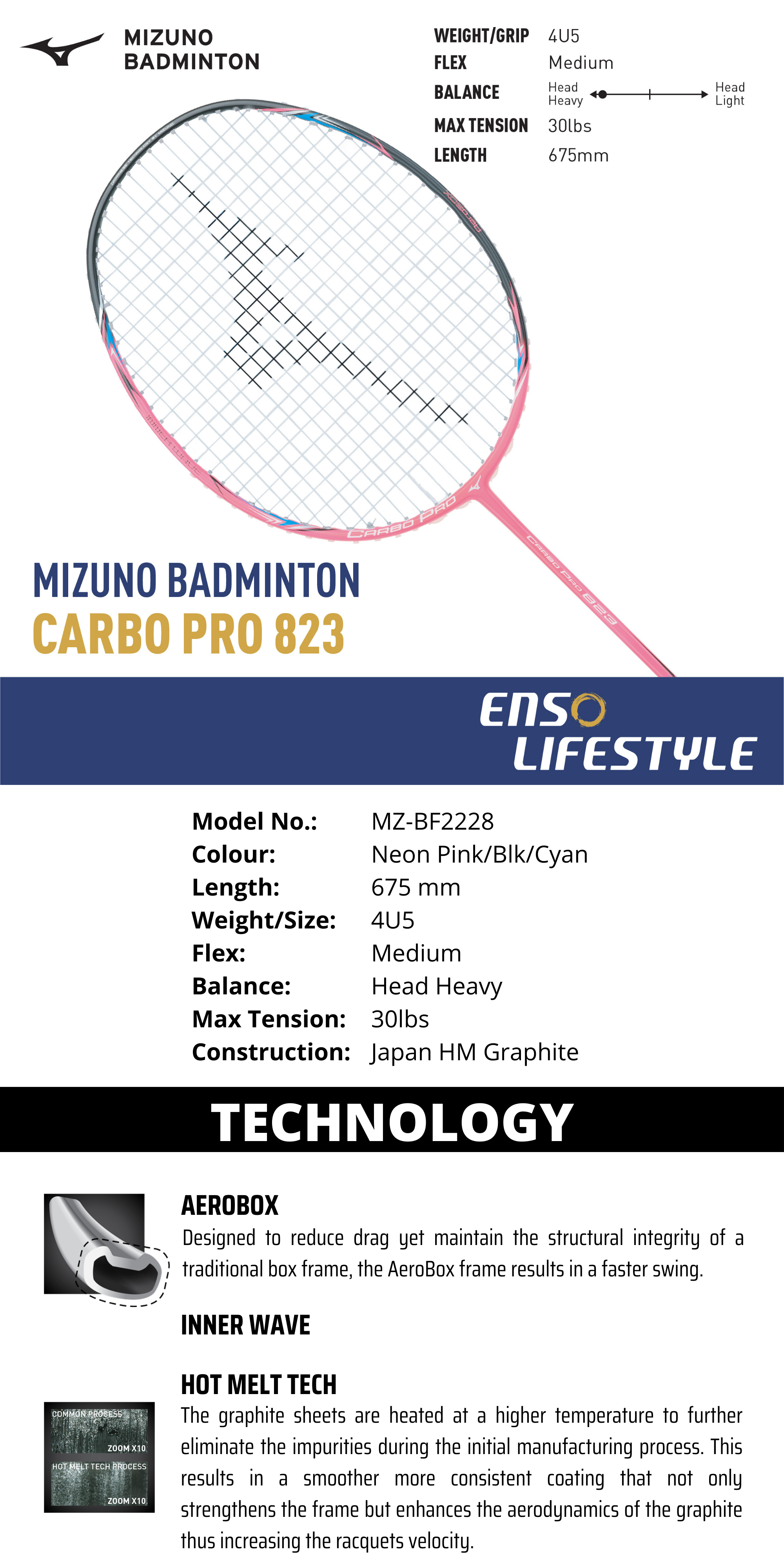 Mizuno badminton 2024 racket chart